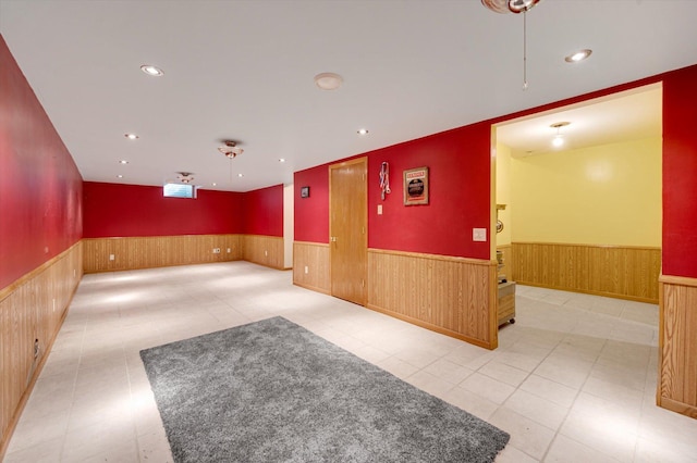 771 County Road B2 E, Little Canada, MN 55117 - empty room featuring wainscoting, wood walls, recessed lighting, and tile patterned floors