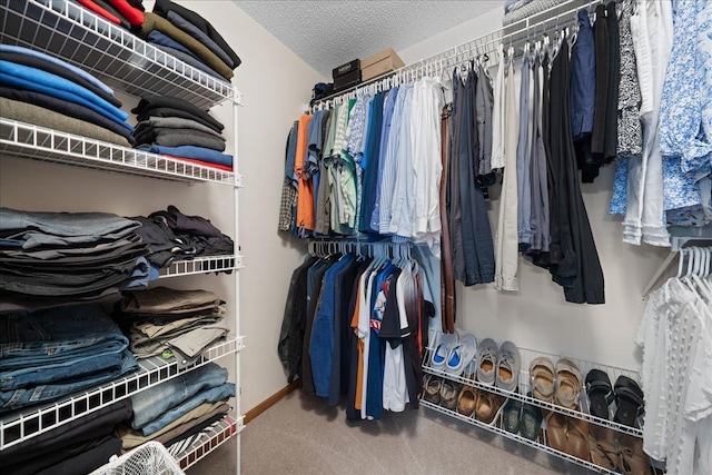 walk in closet with carpet