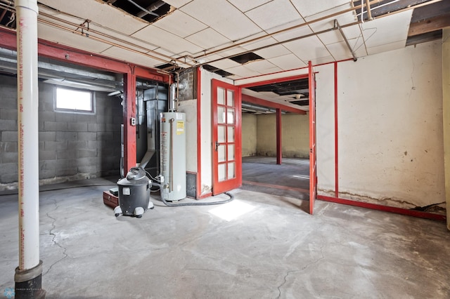 basement featuring water heater