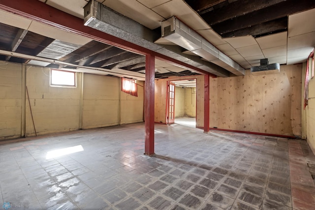 below grade area with wood walls