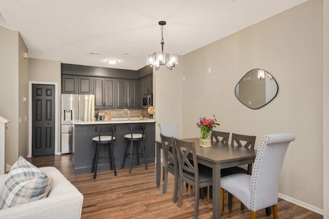 17208 72nd Ave N, Maple Grove, MN 55311 - dining room with a chandelier, dark wood-style flooring, and baseboards