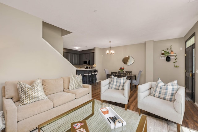 17208 72nd Ave N, Maple Grove, MN 55311 - living area with a chandelier, dark wood-style floors, and stairway