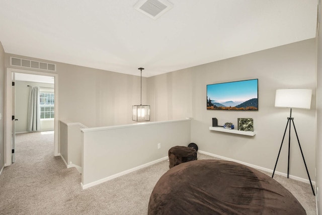 17208 72nd Ave N, Maple Grove, MN 55311 - living area with carpet flooring, an upstairs landing, and baseboards