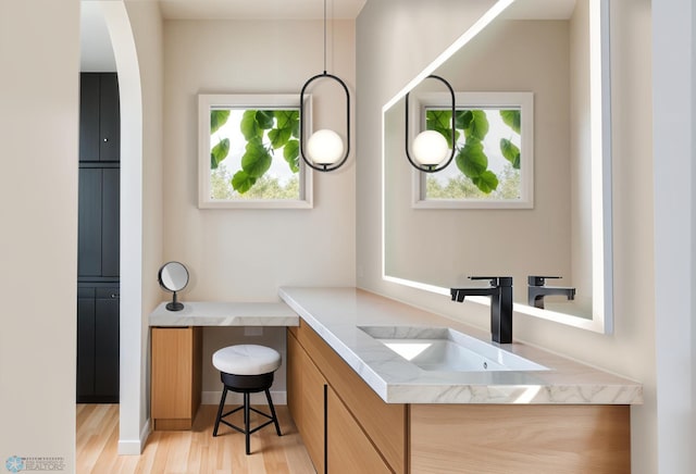 bathroom featuring wood finished floors and vanity