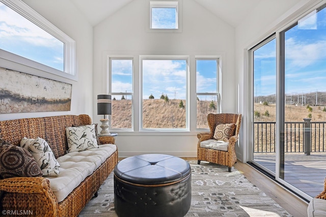 13708 Park Haven Trl, Prior Lake, MN 55372 - sunroom / solarium with plenty of natural light, wood finished floors, high vaulted ceiling, and baseboards