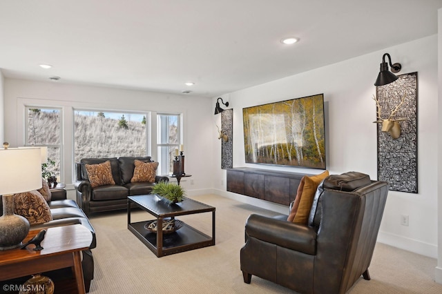 13708 Park Haven Trl, Prior Lake, MN 55372 - living area featuring light colored carpet, baseboards, and recessed lighting
