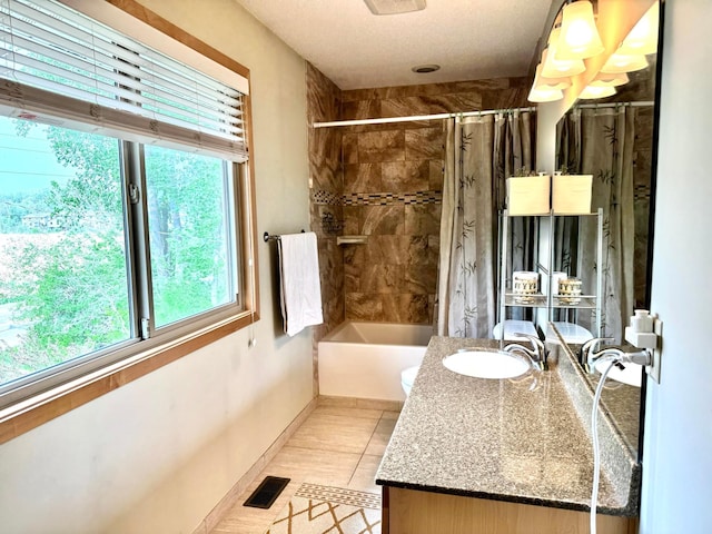766 County Road F E, Vadnais Heights, MN 55127 - bathroom featuring shower / bath combination, vanity, tile patterned floors, and baseboards