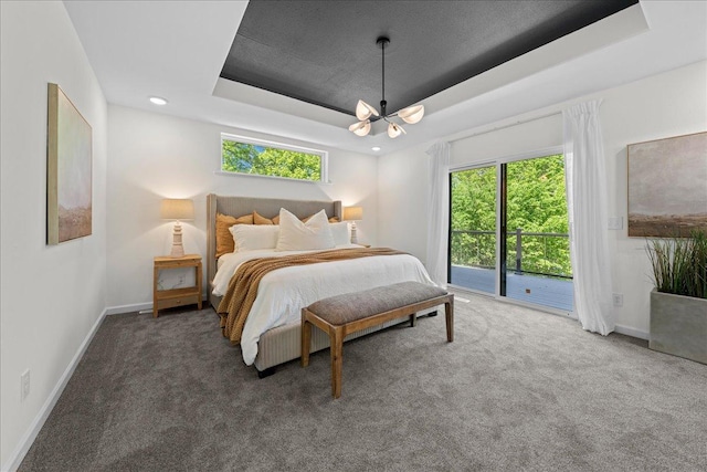 3822 Northern Ave, Spring Park, MN 55384 - bedroom featuring a chandelier, access to exterior, carpet, baseboards, and recessed lighting