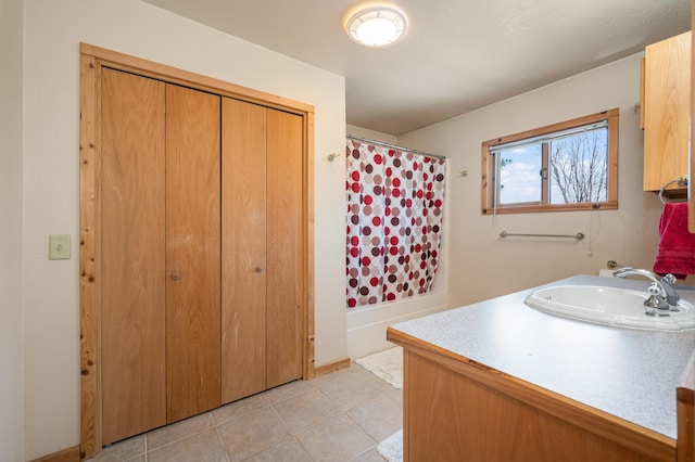19490 Ruff Shores Rd, Harris Twp, MN 55744 - bathroom with tile patterned floors and vanity