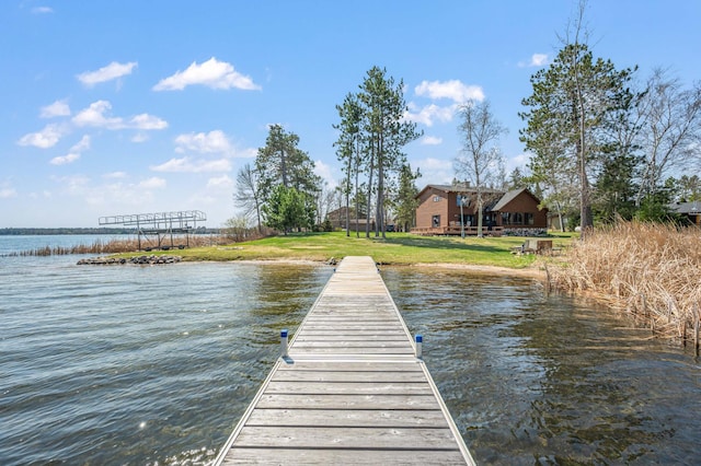 19490 Ruff Shores Rd, Harris Twp, MN 55744 - dock with a water view and a lawn