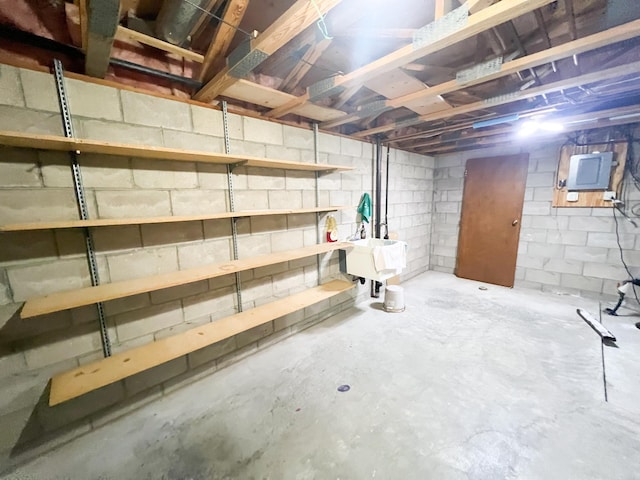 1950 Summit Ave, Worthington, MN 56187 - unfinished below grade area featuring concrete block wall, electric panel, and a sink