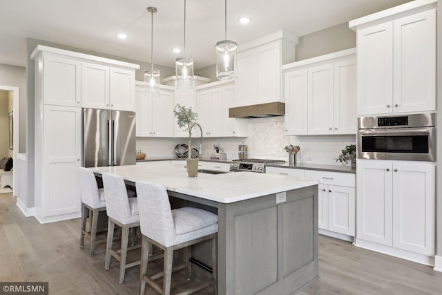 4104 Osprey Ct, Prior Lake, MN 55372 - kitchen featuring stainless steel appliances, a sink, an island with sink, recessed lighting, and light wood-type flooring