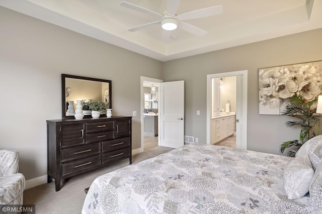 4104 Osprey Ct, Prior Lake, MN 55372 - bedroom with light carpet, ensuite bath, baseboards, and a ceiling fan