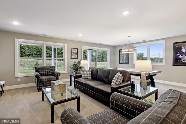 4104 Osprey Ct, Prior Lake, MN 55372 - living room featuring baseboards, plenty of natural light, light colored carpet, and recessed lighting