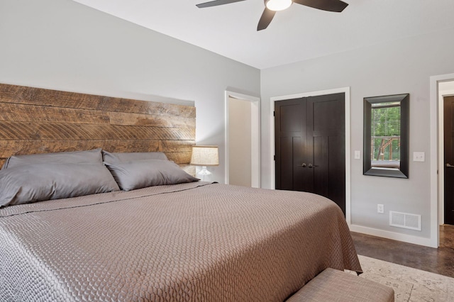 1701 Retreat Cir, Minnetrista, MN 55364 - bedroom featuring a closet, concrete floors, and ceiling fan