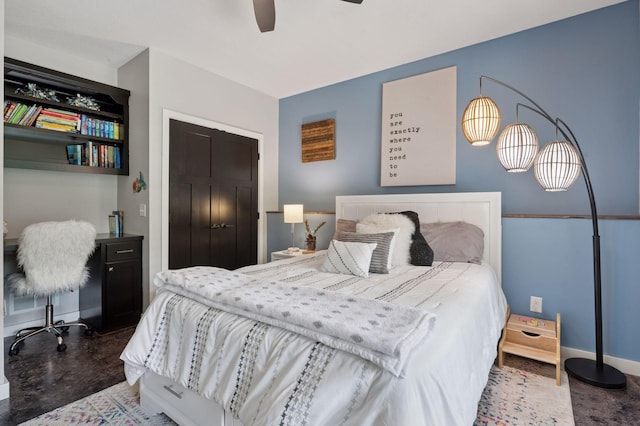 1701 Retreat Cir, Minnetrista, MN 55364 - bedroom featuring a closet, finished concrete flooring, and ceiling fan