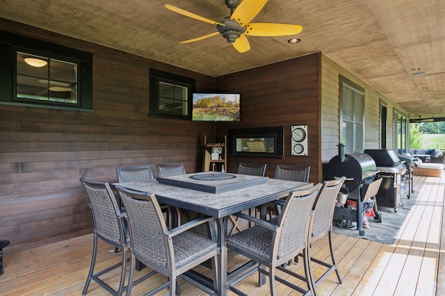 1701 Retreat Cir, Minnetrista, MN 55364 - deck featuring outdoor dining area, ceiling fan, and grilling area