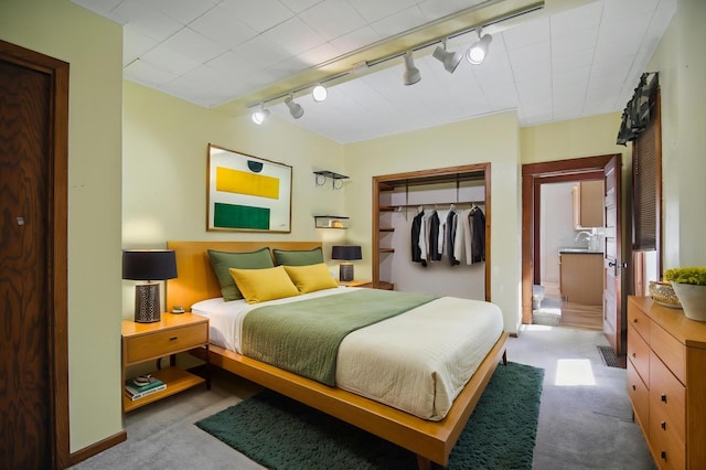 733 1st St SW, Faribault, MN 55021 - carpeted bedroom featuring track lighting, a closet, and a sink