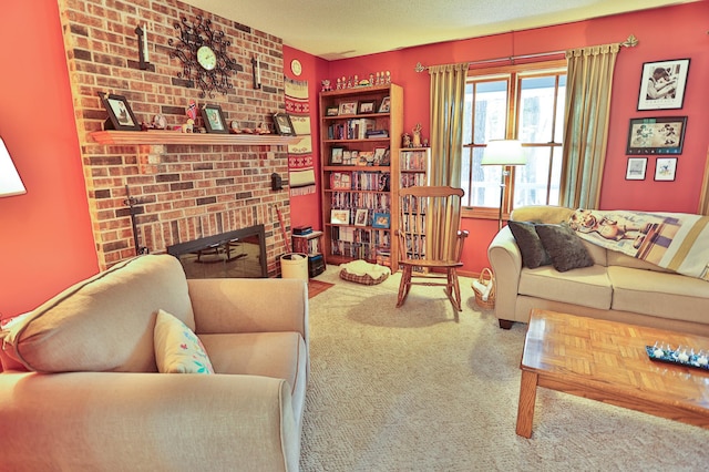 127 County Rd W, Pleasant Valley Twp, WI 54022 - carpeted living area featuring a brick fireplace