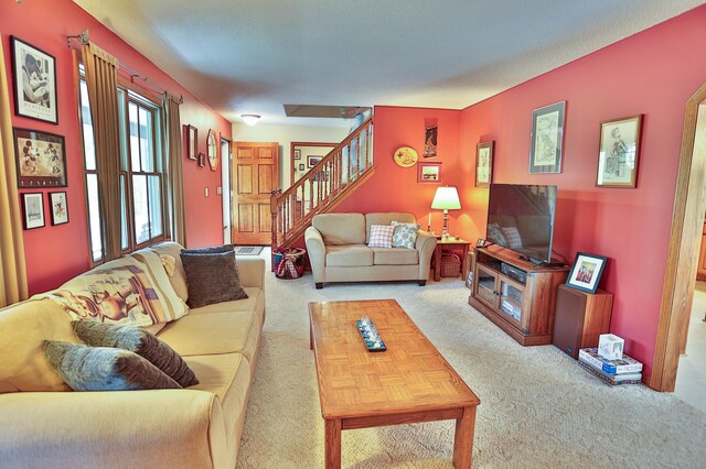 127 County Rd W, Pleasant Valley Twp, WI 54022 - living room with carpet floors and stairs