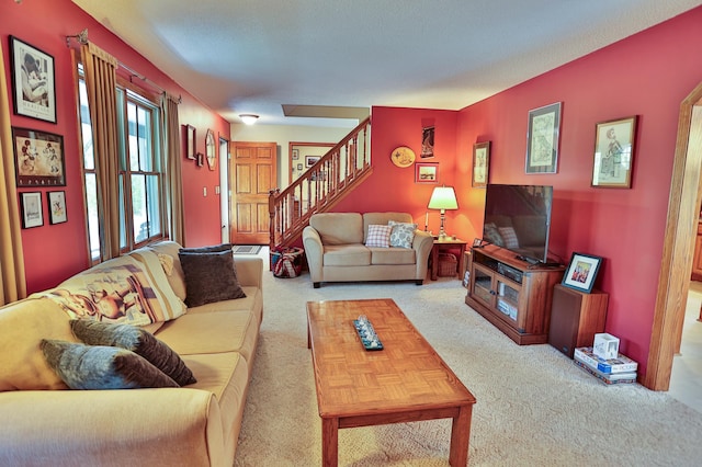 127 County Rd W, Pleasant Valley Twp, WI 54022 - living area with carpet and stairway