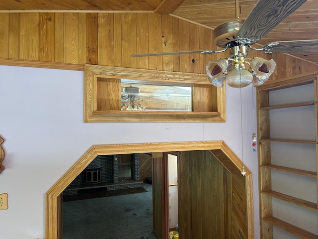 25622 Blue Bonnet Rd, Center Twp, MN 56465 - stairway featuring wooden ceiling and wooden walls