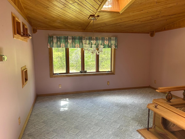 25622 Blue Bonnet Rd, Center Twp, MN 56465 - carpeted empty room with wooden ceiling, lofted ceiling, and baseboards