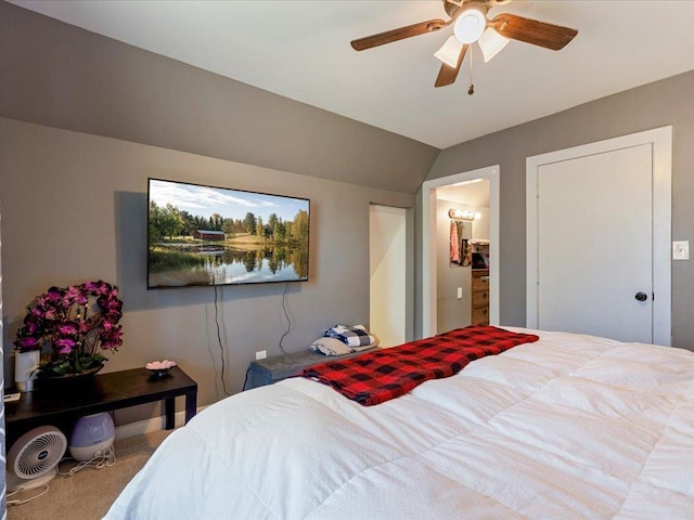 15921 Eaglewood Dr, Bay Lake Twp, MN 56444 - bedroom featuring carpet flooring, a ceiling fan, and lofted ceiling