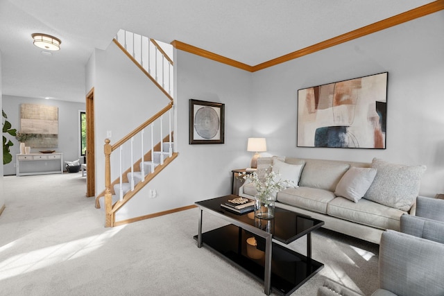 4255 Wexford Way, Eagan, MN 55122 - carpeted living area featuring stairs and crown molding