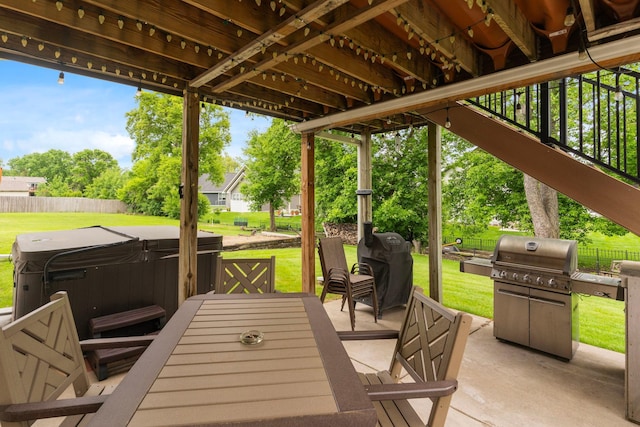 1034 111th Ave NE, Blaine, MN 55434 - view of patio with a hot tub, area for grilling, and outdoor dining space