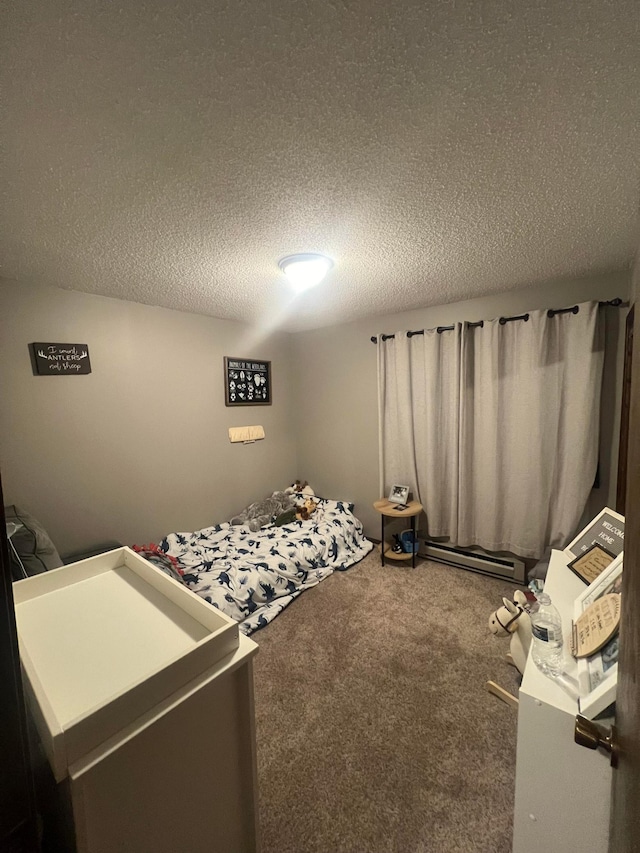 7424 Ely Lake Dr, Fayal Twp, MN 55734 - carpeted bedroom with a textured ceiling and baseboard heating
