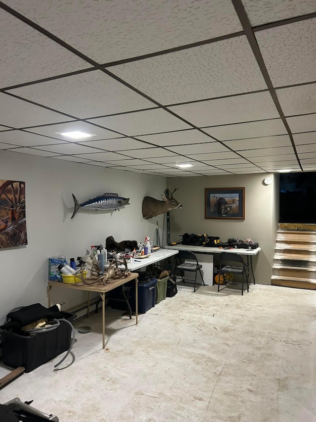 7424 Ely Lake Dr, Fayal Twp, MN 55734 - office featuring a paneled ceiling and concrete floors