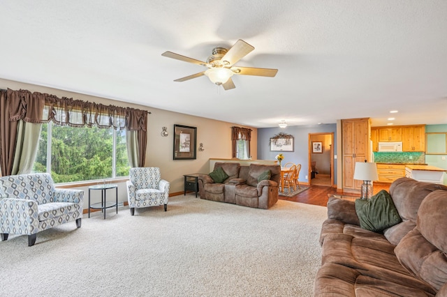 W10005 710th Ave, River Falls, WI 54022 - living area featuring a ceiling fan, carpet flooring, baseboards, and recessed lighting