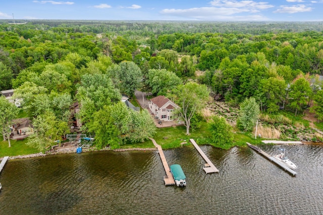 27180 Lakewood Dr NW, Stanford Twp, MN 55040 - aerial view of property and surrounding area featuring a heavily wooded area and a large body of water