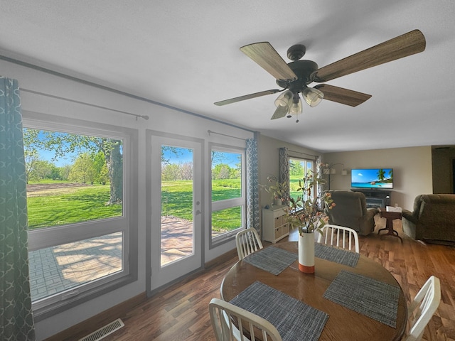 1539 111th St, Slayton Twp, MN 56172 - dining space featuring wood finished floors and ceiling fan