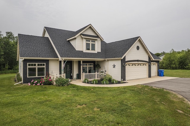 910 Willow Springs Rd, Detroit Lakes, MN 56501 - view of front of property with covered porch, a garage, asphalt driveway, a front yard, and roof with shingles
