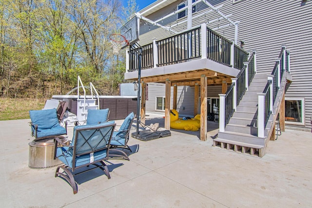 968 150th Ave, New Richmond, WI 54017 - view of patio / terrace featuring a jacuzzi, a wooden deck, and stairway