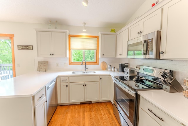 1434 Benson Blvd E, Stillwater, MN 55082 - kitchen with appliances with stainless steel finishes, a sink, healthy amount of natural light, and a peninsula
