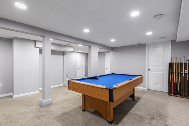 5548 34th Ave S, Minneapolis, MN 55417 - playroom featuring baseboards, light carpet, recessed lighting, and billiards