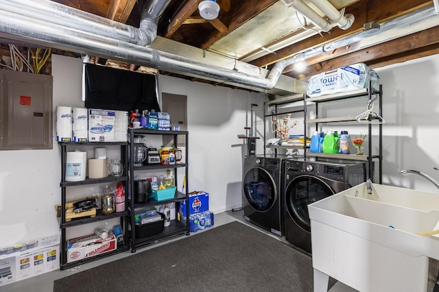 5548 34th Ave S, Minneapolis, MN 55417 - clothes washing area featuring electric panel and washing machine and dryer