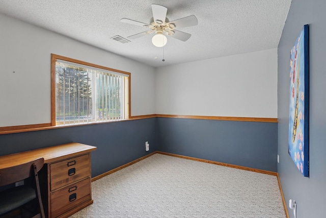 6609 91st Trl N, Brooklyn Park, MN 55445 - unfurnished office featuring carpet, ceiling fan, a textured ceiling, and baseboards