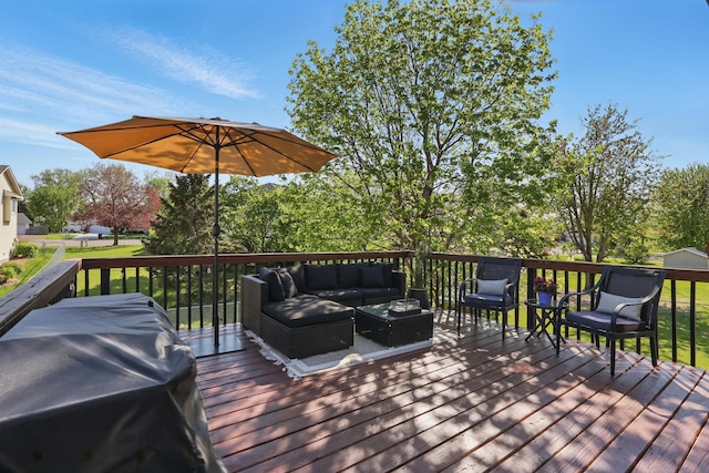 6609 91st Trl N, Brooklyn Park, MN 55445 - deck with an outdoor hangout area and area for grilling