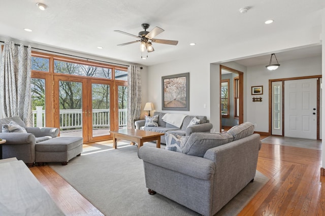 6715 Eldorado Way, Leon Twp, MN 55009 - living area featuring healthy amount of natural light, a ceiling fan, french doors, recessed lighting, and baseboards