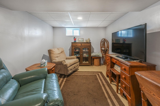 110 7th St SE, Little Falls, MN 56345 - living room featuring a paneled ceiling and light colored carpet
