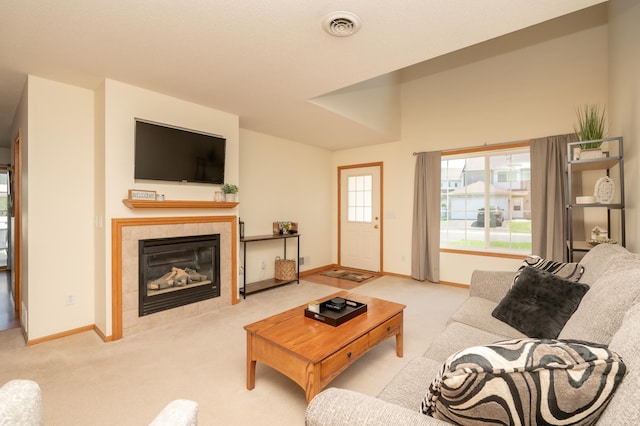 9277 Inland Ln N, Maple Grove, MN 55311 - living room featuring carpet flooring, baseboards, and a fireplace