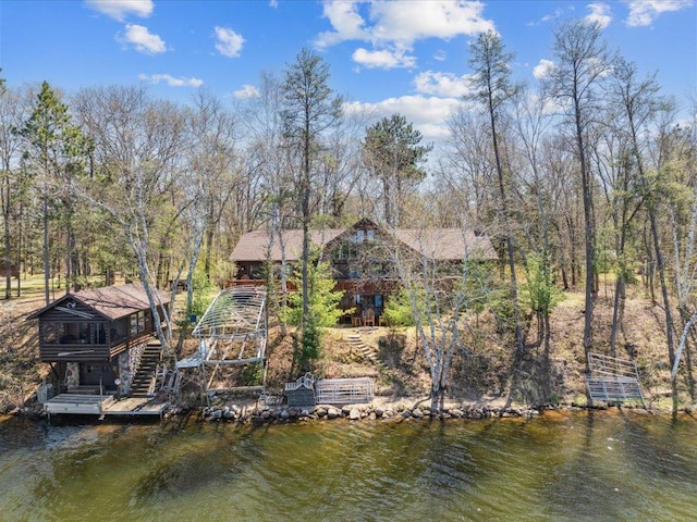 15464 Birch Narrows Rd, Crosslake, MN 56472 - dock area with stairway and a deck with water view