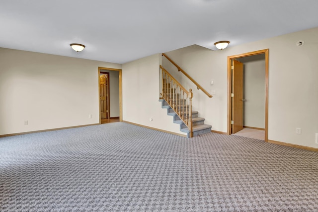 809 3rd Ave SE, Cold Spring, MN 56320 - unfurnished living room featuring carpet, stairs, and baseboards