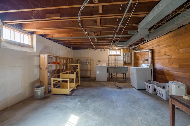 5028-5030 Nicollet Ave S, Minneapolis, MN 55419 - below grade area with electric panel, a sink, healthy amount of natural light, and washer and clothes dryer