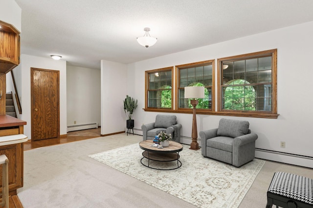 1031 Pheasant Trl, Hudson, WI 54016 - sitting room featuring baseboard heating, stairway, and carpet flooring