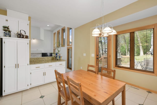 12625 Tiffany Ct, Burnsville, MN 55337 - dining space with light tile patterned flooring, a chandelier, and recessed lighting
